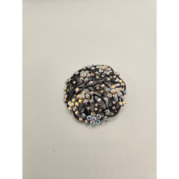 Unbranded Jewelry - Vintage Floral AB Rhinestone Brooch Pendant Gunmetal Iridescent Flower Pin